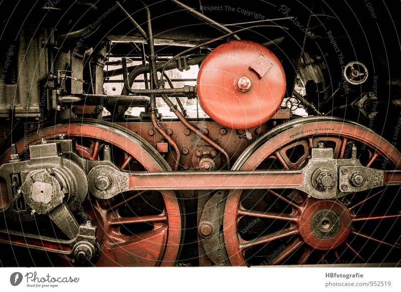 Dampfeisenbahn Maschine Verkehrsmittel Bahnfahren Fahrzeug Schienenverkehr Eisenbahn Lokomotive Dampflokomotive Bahnsteig rot Energie Kraft