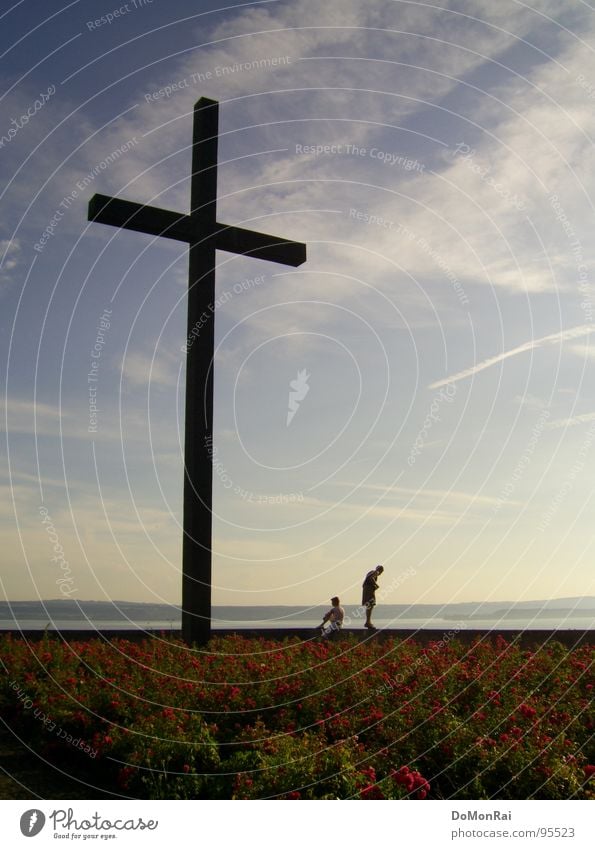 Erde Wasser Himmel Farbfoto Außenaufnahme Textfreiraum rechts Textfreiraum unten Tag Kontrast Silhouette Rücken Wolken Horizont Skyline blau schwarz Macht