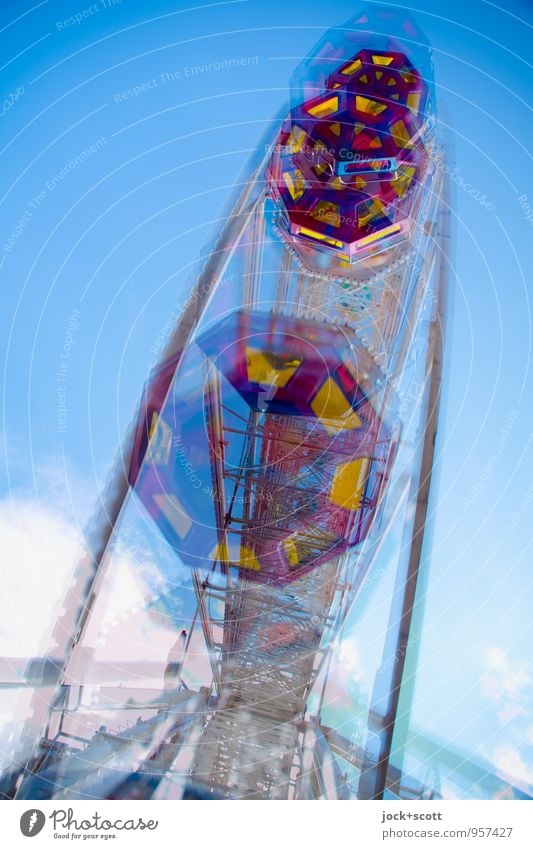 doppelt Riesenrad Jahrmarkt drehen fantastisch groß Originalität retro Geschwindigkeit Symmetrie Zeit Doppelbelichtung Illusion Dynamik Drehung schwungvoll