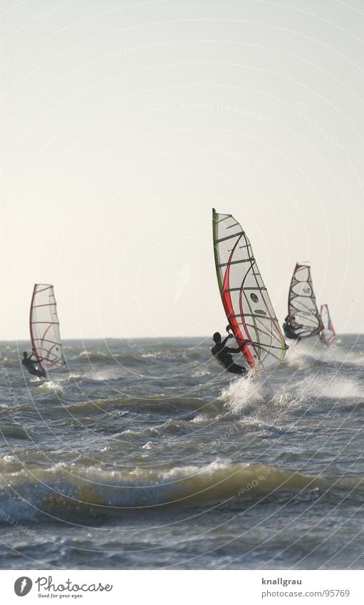 Hart im Wind Surfer Meer Niederlande Scheveningen Den Haag Wellen Surfen springen Geschwindigkeit Sportveranstaltung Neoprenanzug Wunsch anstrengen Limit