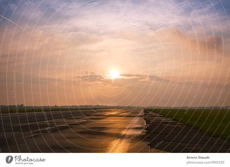 Sonnenuntergang - Straße Umwelt Natur Landschaft Himmel Wolken Sonnenaufgang Sonnenlicht Sommer Herbst Schönes Wetter Wiese Berlin tempelhofer feld Landebahn