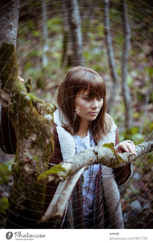 Wald feminin Junge Frau Jugendliche 1 Mensch 18-30 Jahre Erwachsene Umwelt Natur Herbst dunkel natürlich Farbfoto Außenaufnahme Tag Schwache Tiefenschärfe