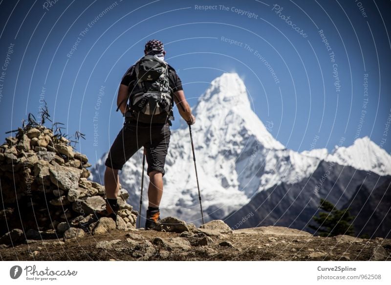 Ama Dablam Natur Urelemente Wolkenloser Himmel Eis Frost Schnee Felsen Berge u. Gebirge Gipfel Schneebedeckte Gipfel träumen wandern Himalaya Aussicht Freiheit