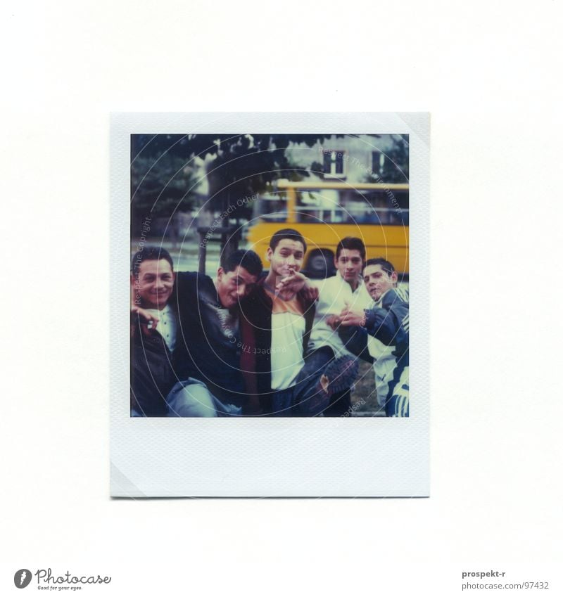 Gangs of Katowicze Polaroid Baum chinesische Kampfkunst Finger Hand Kattowitz Angst Panik Freude Menschengruppe Coolness Bus Straße Boys Polen Katowize Clique