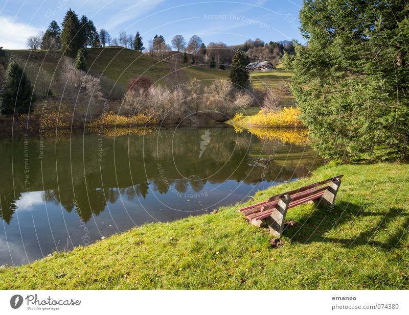 die Bank am See Ferien & Urlaub & Reisen Tourismus Ausflug Freiheit Sommer Berge u. Gebirge wandern Natur Landschaft Pflanze Wasser Herbst Klima Wetter Wärme