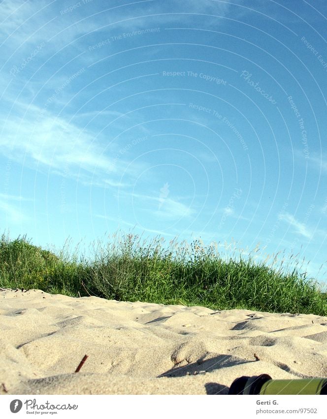 du Flasche Flaschenhals winzig Rheinwiesen Wiese Gras Strand Meer Sandstrand Ferien & Urlaub & Reisen Wolken Wolkenhimmel schlechtes Wetter heiß weich rieseln