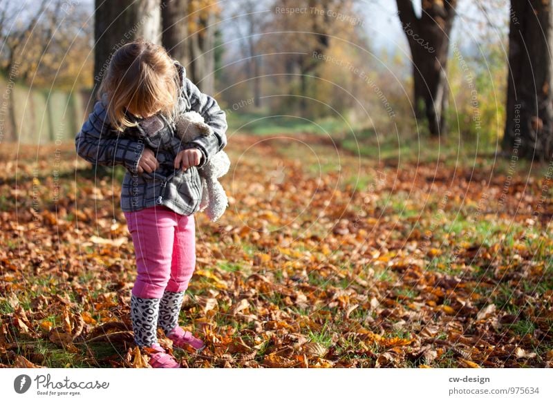 Kleines Mädchen Natur Herbst Lifestyle Kuscheltier