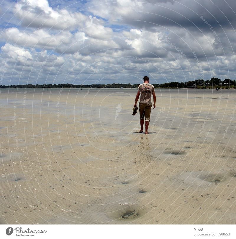 dem Himmel entgegen... wandern Barfuß nass flach Wolken Ebbe Sommer Australien Queensland Meer Pazifik Einsamkeit Ferne Horizont ruhig Unendlichkeit Strand