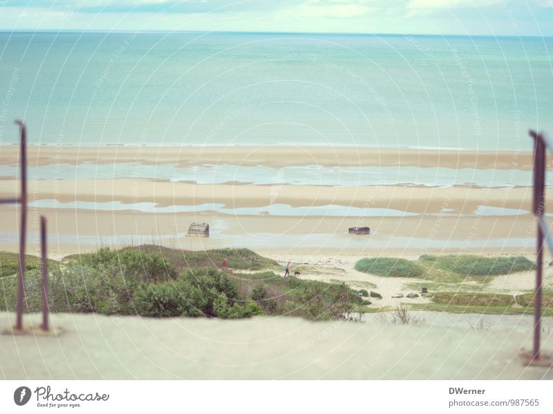 Omaha Beach Umwelt Natur Landschaft Urelemente Sand Wasser Himmel Wolken Horizont Sonne Sommer Klima Schönes Wetter schlechtes Wetter Pflanze Felsen Küste