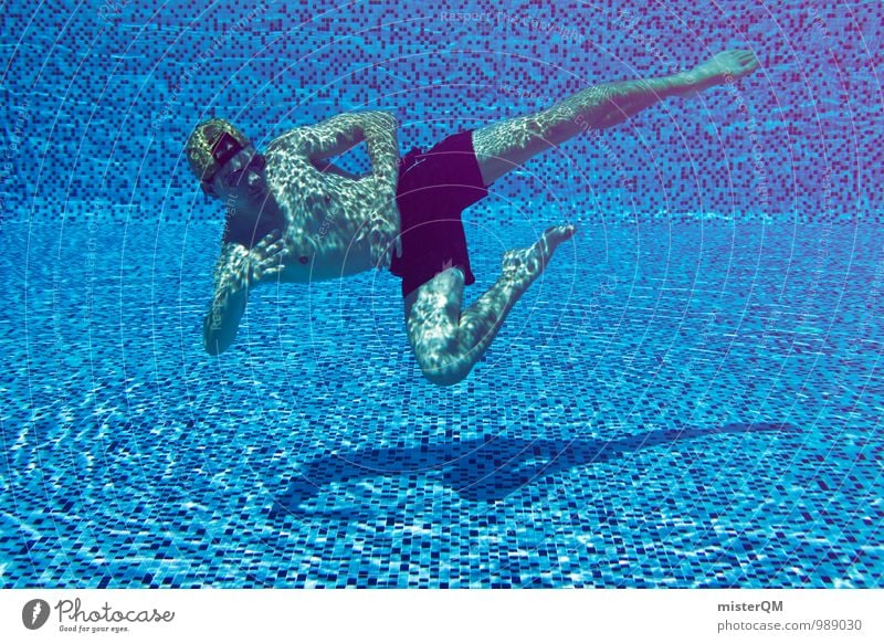 chillen IV Kunst ästhetisch Zufriedenheit Mann Kickflip Schwimmbad Schwimmen & Baden Badehose Wasser Unterwasseraufnahme kämpfen blau Kampfsport Farbfoto