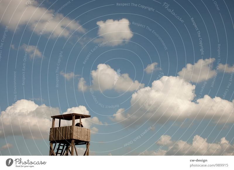 Des Jägers Hochsitz Landschaft Himmel Schönes Wetter Feld Wald Hochhaus Turm Bauwerk Gebäude Architektur Jagd Neugier Abenteuer Horizont Kontrolle Überwachung