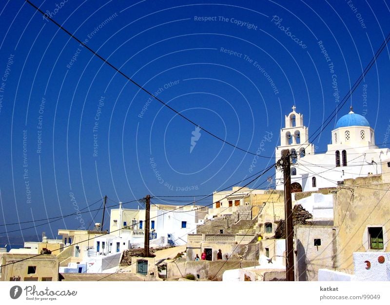 Pyrgos auf Santorini weiß Griechenland Elektrizität Ferien & Urlaub & Reisen Dorf Europa Kunst Kunsthandwerk Sommer blau Himmel pyrgos Ausflug Amerika