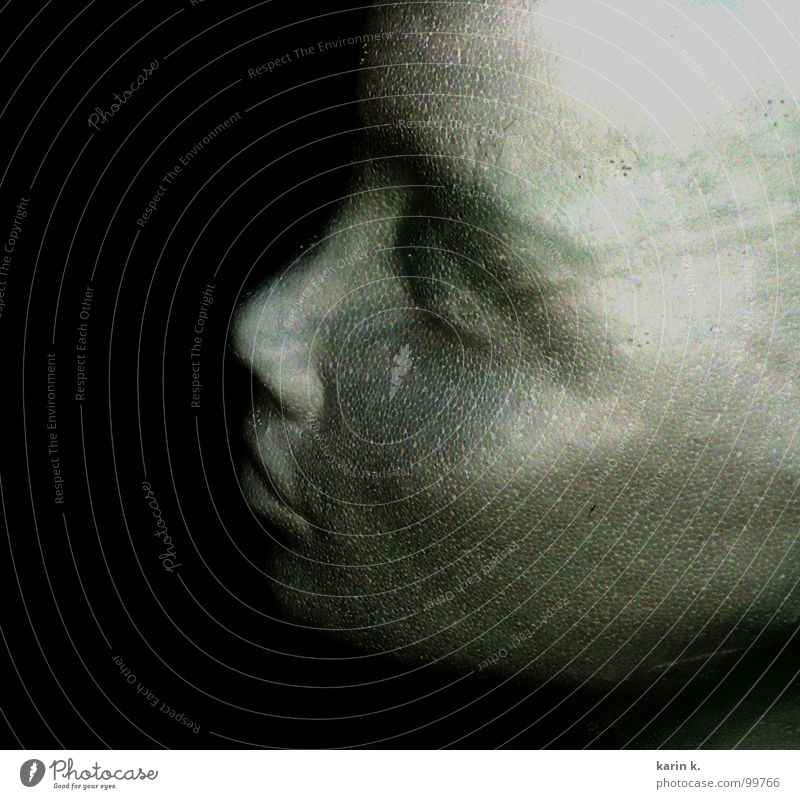 Prototyp(in) Styropor Skulptur feminin Frau Glatze Muster Mädchen Styroporkopf Kopf Gesicht Nase Mund Auge schwarz und weiß