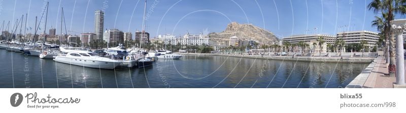 Panorama Alicante Hafen, Spanien Panorama (Aussicht) Segelboot Promenade Meer Hügel weitläufig Schönes Wetter ruhig Wasserfahrzeug Liegeplatz Segeln