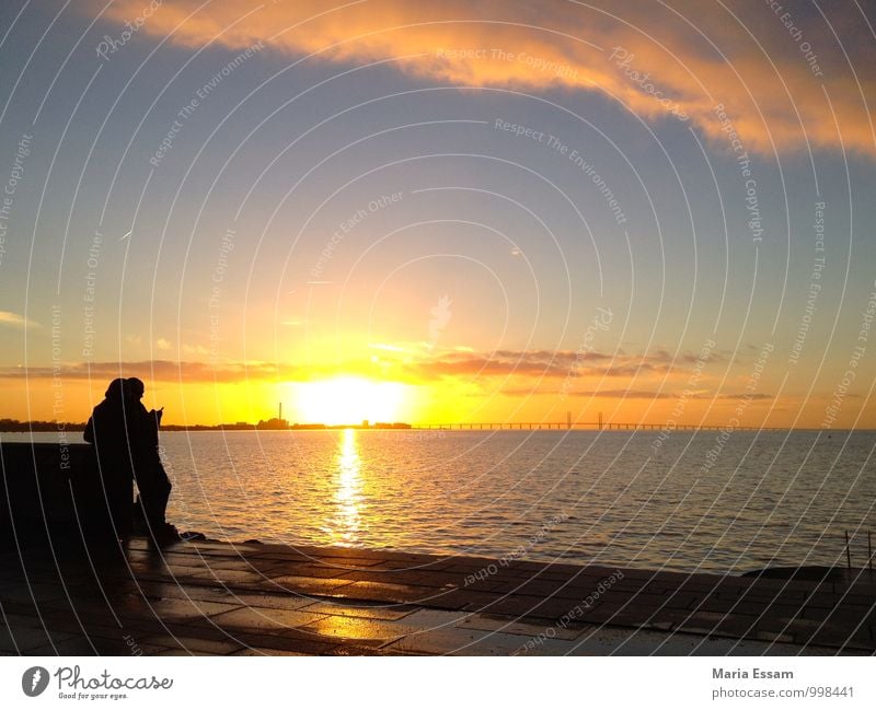 Alla hjärtans dag Ferien & Urlaub & Reisen Ferne Meer Valentinstag Paar Partner 2 Mensch Horizont Sonnenaufgang Sonnenuntergang Küste Malmö Schweden Hafenstadt