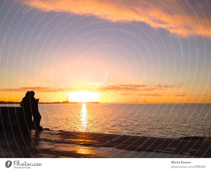 Scandinavian Sunset Zufriedenheit Ferien & Urlaub & Reisen Tourismus Freiheit Meer Mensch Paar Erwachsene 2 Wasser Himmel Horizont Sonnenaufgang Sonnenuntergang