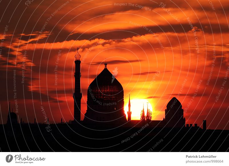 Yenidze Gebäude Dresden bei Sonnenuntergang Architektur Landschaft Himmel Schönes Wetter Deutschland Europa Hauptstadt Stadtzentrum Industrieanlage Bauwerk