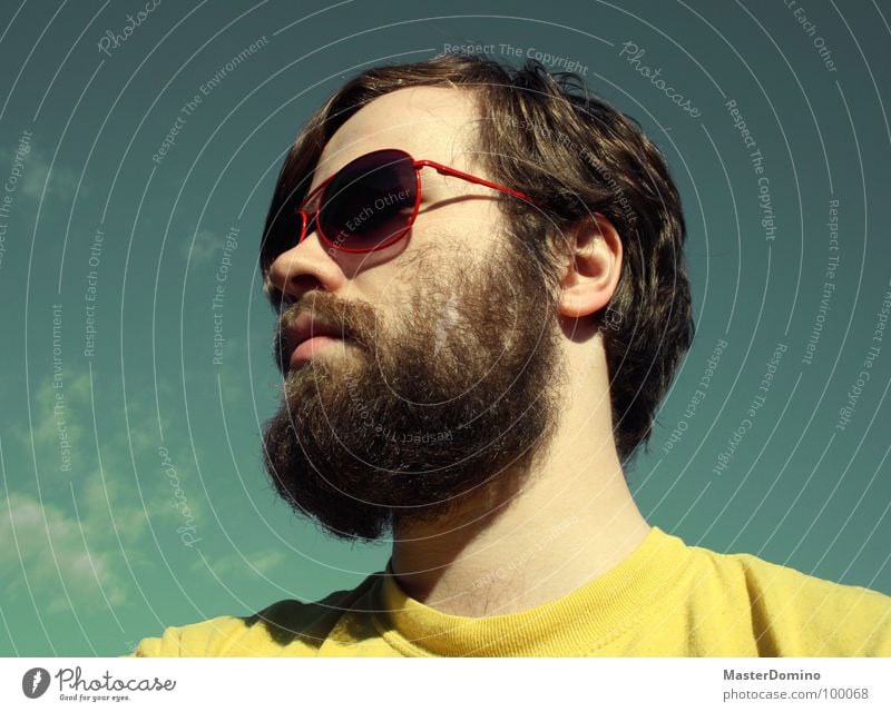 skyrocketing Man Facial hair Beard Sunglasses Clouds Green Yellow Portrait photograph Self portrait Porno glasses Easygoing Gloomy Boredom Converse Summer