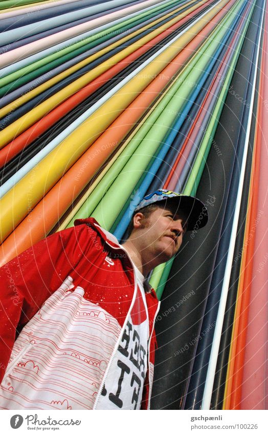 Color into your Live! Man Multicoloured Baseball cap T-shirt Jacket Paris Worm's-eye view Overload Excess Multiple Future Portrait photograph Media new rave