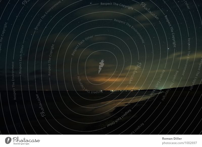 night beach Landscape Sky Night sky Beautiful weather Wind Beach Baltic Sea Island Usedom Fluid Glittering Cold Romance Longing Homesickness Wanderlust