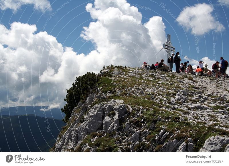 Preiner Wall No. 1 Federal State of Lower Austria Clouds Gray Stony Grass Peak Peak cross Hiking Mountaineer Mountaineering Break Calm Go crazy Panorama (View)