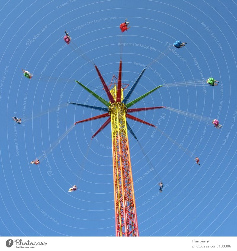 blue marry go round Colour photo Multicoloured Exterior shot Detail Copy Space top Day Contrast Motion blur Deep depth of field Worm's-eye view Style Design Joy