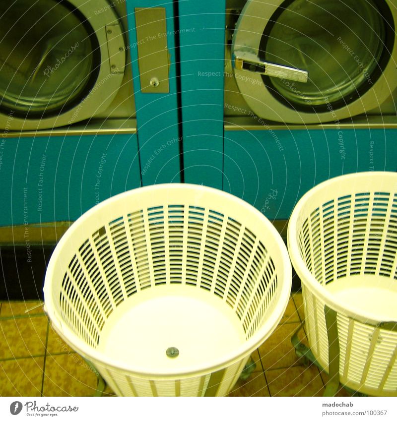 washing day Washer Cyan Machinery Pure White Clothing Detergent Arrangement Clean Laundry basket Open Retro Style Laundromat Boredom Entertainment Beautiful