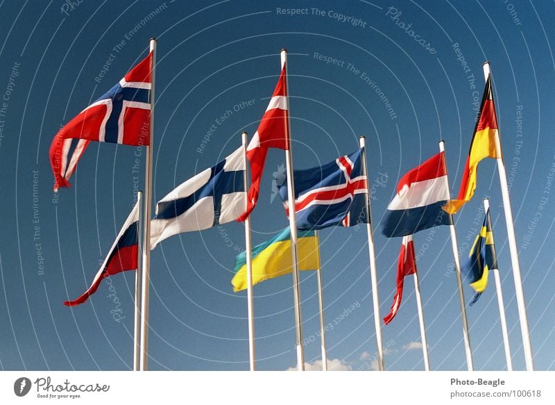 Flag in the wind II Flagpole Scandinavia Northern Europe Eastern Europe Norway Finland Ukraine Beautiful weather Denmark Sky Congress center Administration