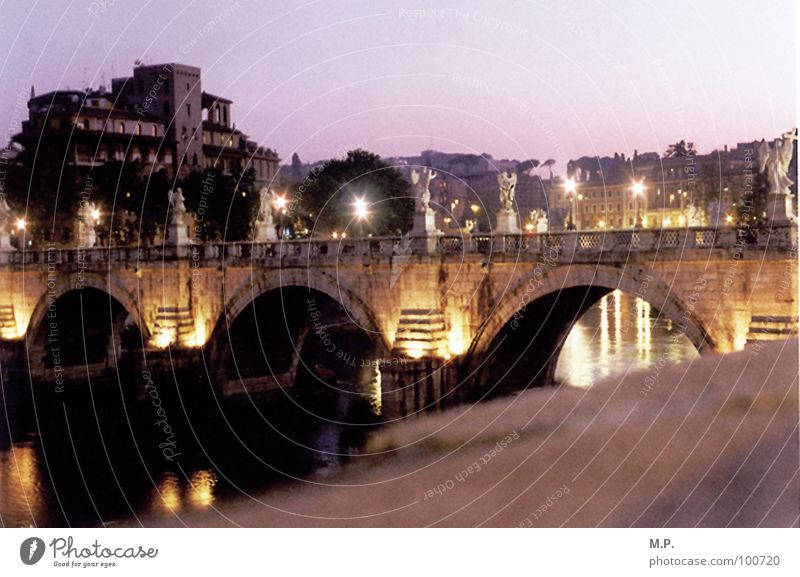 Bella Roma! Rome Italy Vacation & Travel Sun Sunset Town Architecture Tiber River Bridge Light Moody Evening Night Street Lantern Water Sky