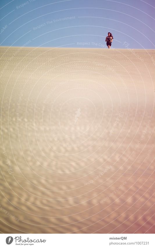 Wandering Dune II Art Environment Nature Landscape Esthetic Contentment Desert Sand Warmth Sky Woman Hiking Fantasy Mirage Sandstorm Colour photo Subdued colour