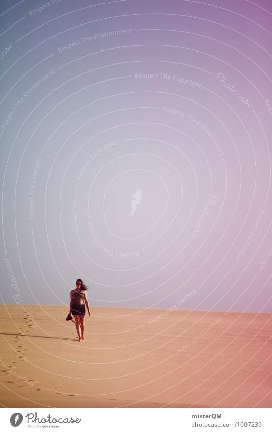 Wandering dune V Art Esthetic Contentment Model Desert Sand Sandy beach Woman Adventure Sun Warmth Mirage Beach Colour photo Subdued colour Exterior shot