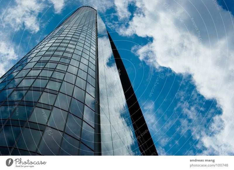 Up in the sky Frankfurt Building High-rise Town Clouds Sky Mirror Facade House (Residential Structure) Modern cloud Glass Tall high Blue