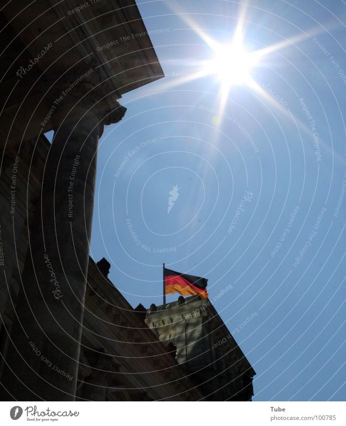 summer recess Building Gray Government Legislative Germany Reichstag Clouds White Small Flag Black Red German Flag Seat of government Masonry Concrete