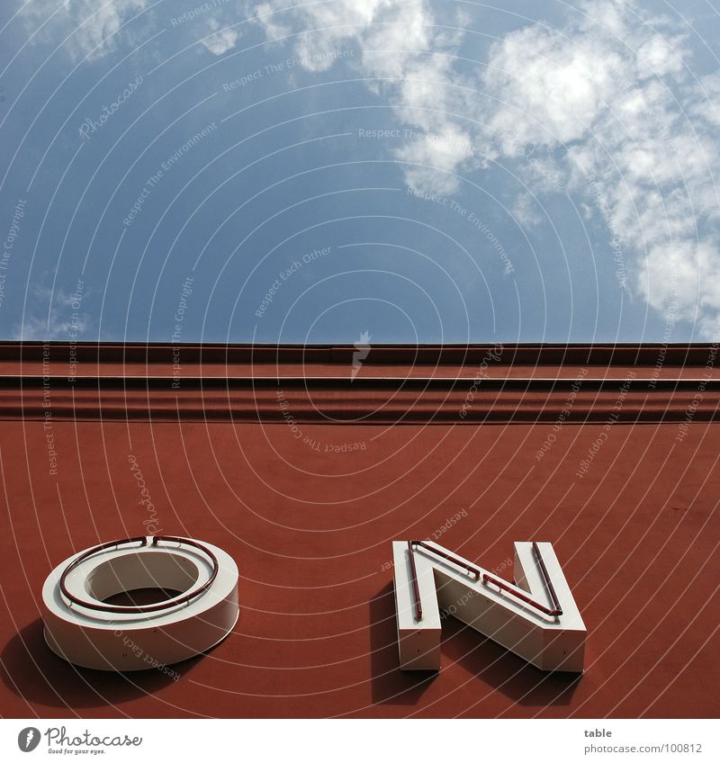 ON House (Residential Structure) Clouds Cinema Summer Letters (alphabet) Word Red White Sky Architecture Characters roof edge On Berlin Blue building cloud