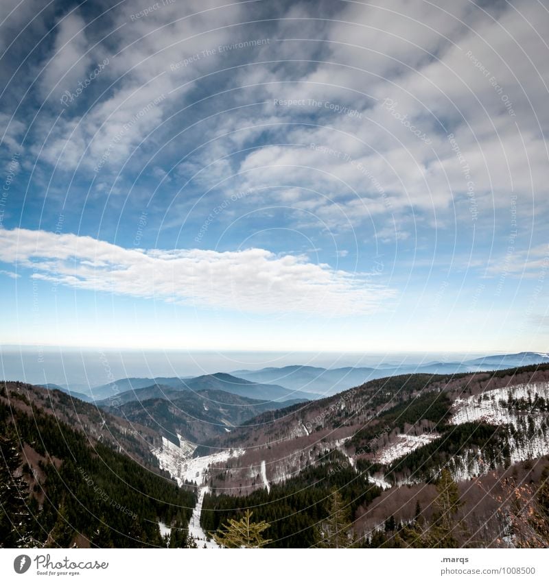 valley Trip Adventure Far-off places Environment Nature Landscape Sky Clouds Horizon Winter Beautiful weather Forest Hill Mountain Black Forest Simple Cold