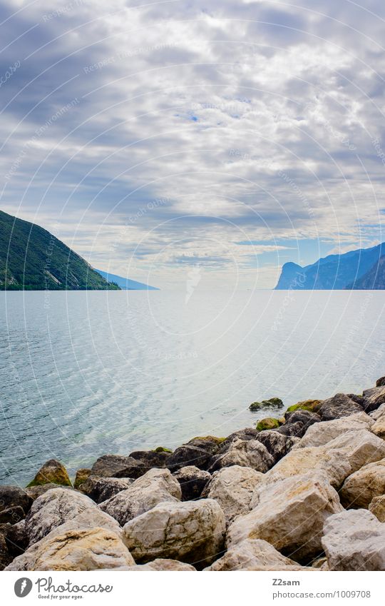 lago di garda Environment Nature Landscape Sky Clouds Sunrise Sunset Summer Beautiful weather Rock Mountain Lakeside Infinity Sustainability Natural Blue Calm