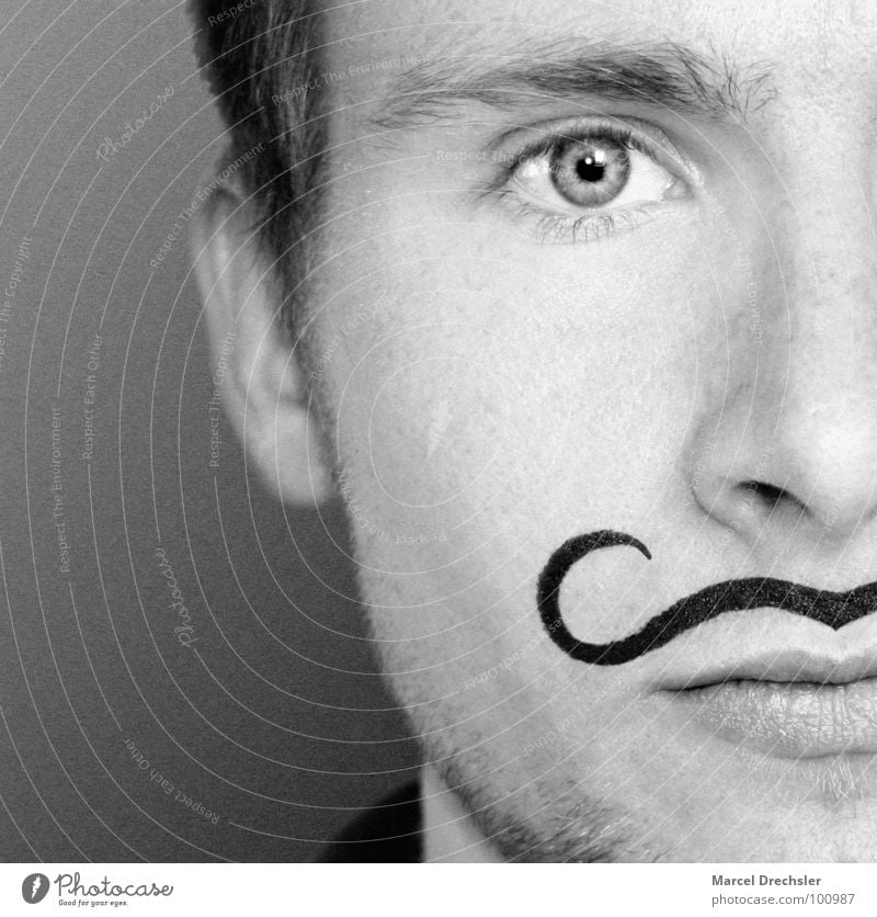 El Marcello Facial hair Black White Portrait photograph Man Masculine Blur Gray Grief Dress up Apply make-up Wearing makeup Distress Black & white photo