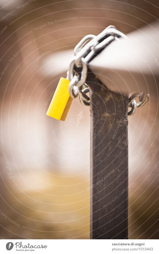 yellow Bridge railing Padlock Love padlock Iron chain Metal Lock Firm Together Happy Small Yellow Joie de vivre (Vitality) Spring fever Trust Agreed Infatuation