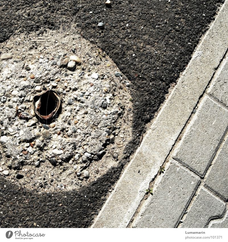 I'm watching you. Places Asphalt Tar Concrete Road construction Baseball cap Lack Going Far-off places Dismantling Pattern Geometry Mathematics Round Observe