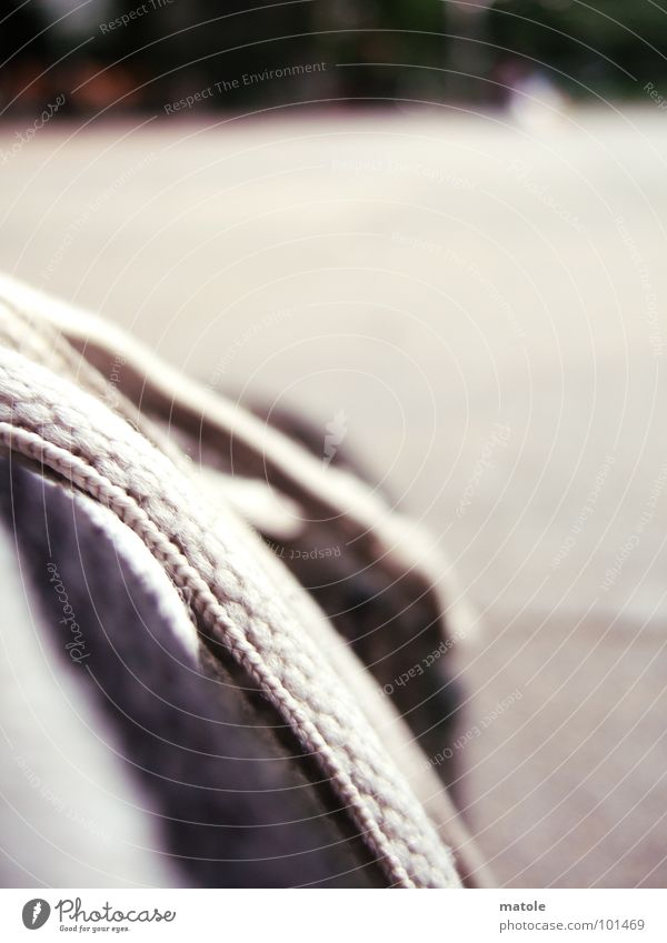 SHOE PERSPECTIVE Shoelace Footwear Asphalt Blur Summer Break Boredom Macro (Extreme close-up) Close-up Floor covering purposefully Relaxation Exterior shot