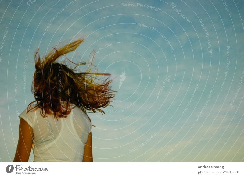 windswept Leisure and hobbies Norway Return journey Wind Woman Stand To enjoy Sky Driving Ferry windy Hair and hairstyles standing enjoying blow away Blow Blue