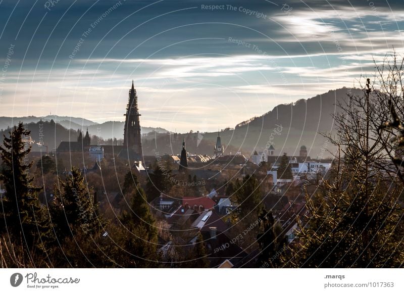 Freiburg Tourism Trip Landscape Sky Clouds Horizon Beautiful weather Tree Mountain Freiburg im Breisgau Town House (Residential Structure) Church Idyll