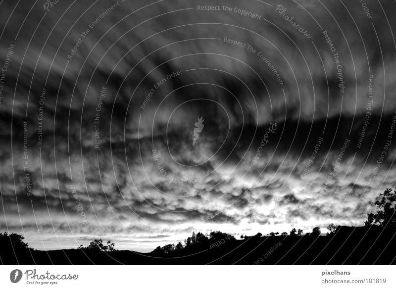 it's the end of the world... Summer Mountain Landscape Sky Clouds Weather Storm Wind Gale Tree Dark Gray Black White Apocalypse Black & white photo Evening