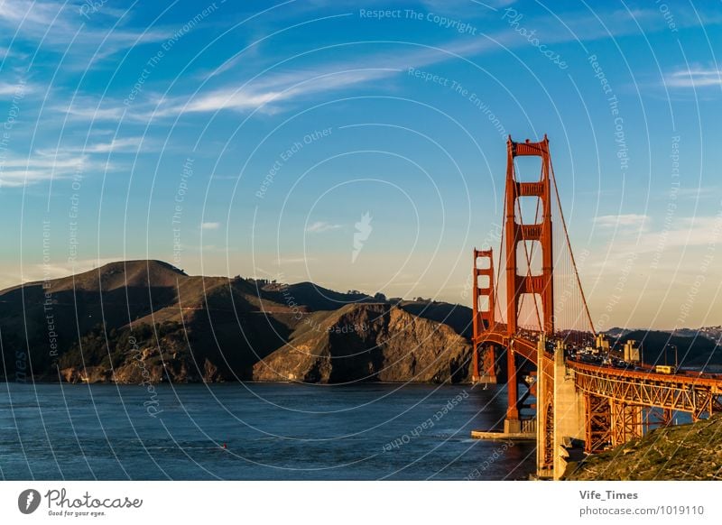 Golden Gate Sunset San Francisco USA North America Town Port City Bridge Architecture Tourist Attraction Monument Golden Gate Bridge Rush hour Road traffic