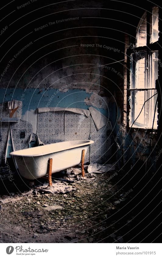 Bath Chaos Bathroom Room Devastated Dirty Bathtub Rustic Building rubble Trash Wallpaper Broken Grief Loneliness Untidy Harmful Creepy Window Laundry