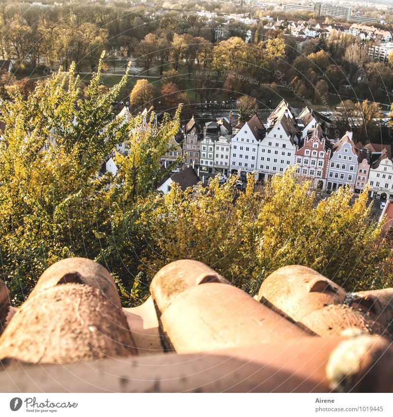 medieval Landshut Bavaria Town Old town House (Residential Structure) Castle Architecture Old building Facade Roof Roofing tile Tall Above Beautiful Brown Gold