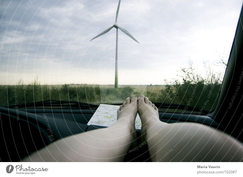 When the driver has to go to the toilet... Relaxation Vacation & Travel Motoring Break Map Dark Clouds Bad weather Storm Propeller Wind energy plant Electricity