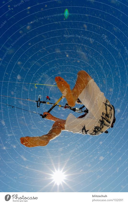 beach kitesurf Kiting Jump Ocean France Hossegor Atlantic Ocean Action Leisure and hobbies Vacation & Travel Fisheye Sports Playing Joy sea Life Sun Blue Sky