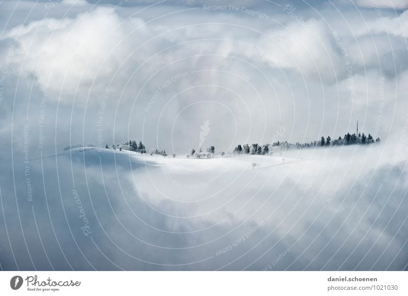 a little over Landscape Clouds Winter Climate change Ice Frost Hill Peak Bright Gray White Subdued colour Deserted Copy Space top Copy Space bottom