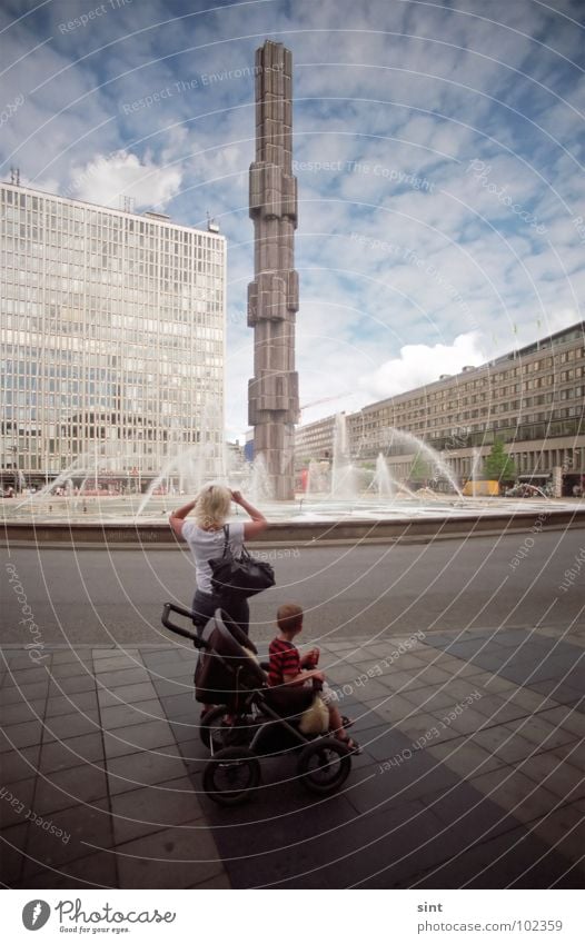 size matters Stockholm Sky Summer Child Baby carriage Mother Photography Clouds Town Modern Traffic infrastructure Europe architecture sint wide Sweden